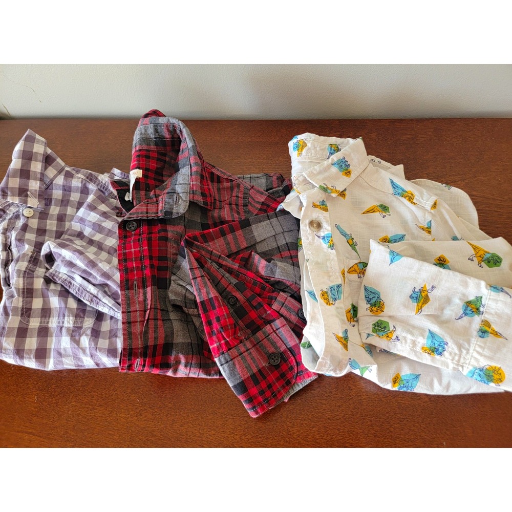 BOYS lot 6-7 Crewcuts Cat & Jack Button Down Shirts Plaid Checkered Cotton EUC